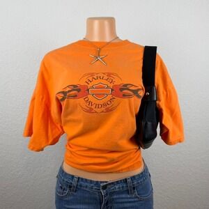 Vintage 2002 Orange Harley Davidson Flame T-Shirt